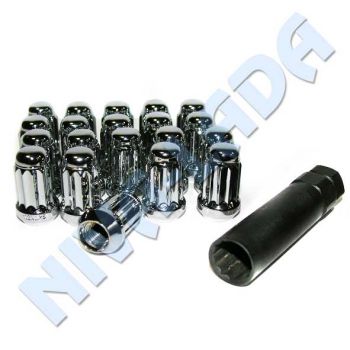 Гайка М12х1,25 колесная Нива Vector, узкие 20шт. + спец ключ, хромированные. Для литых дисков