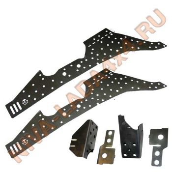 Накладка-усилитель передних лонжеронов НИВА 2121; 21213; 21214; 2131 "ЗВС" 3 мм высокая комплект с кронштейнами амортизаторов 2 положения
