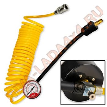 Шланг спиральный воздушный быстросъмный с манометром 4м. AVS HS-01