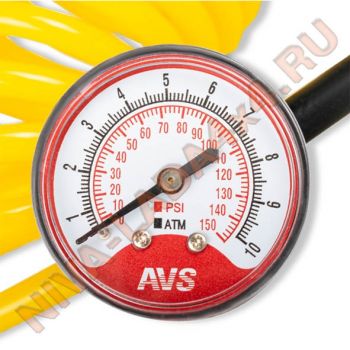 Шланг спиральный воздушный быстросъмный с манометром 4м. AVS HS-01