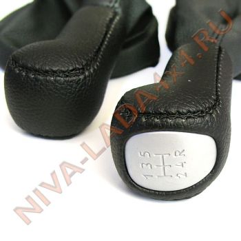 Рукоятка рычага управления КПП и Рукоятка рычага КР НИВА Шевроле серебристая вставка с чехлом, эко-кожа черный