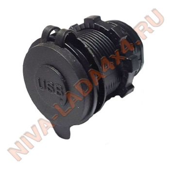 Разъем гнездо 2 USB DC:5V 4,8A с подсветкой, влагозащищенный круглый D-29мм