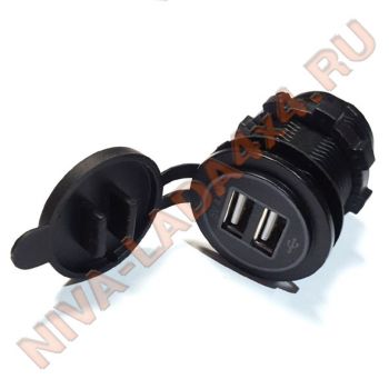 Разъем гнездо 2 USB DC:5V 4,8A с подсветкой, влагозащищенный круглый D-29мм