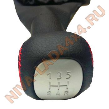 Рукоятка рычага управления КПП и КР НИВА с чехлами, эко-кожа цвет строчки красный исп. LUX