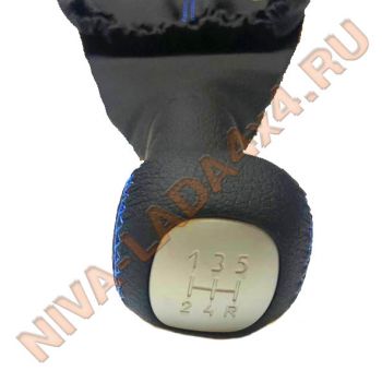 Рукоятка рычага управления КПП и КР НИВА с чехлами, эко-кожа цвет строчки синий исп. LUX