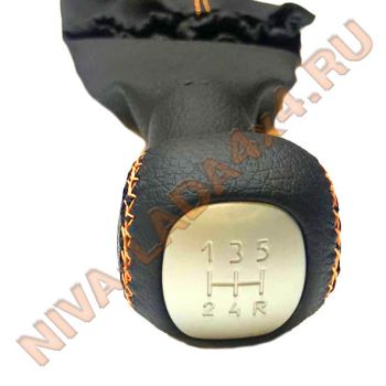 Рукоятка рычага управления КПП и КР НИВА с чехлами, эко-кожа цвет строчки оранжевый исп. LUX