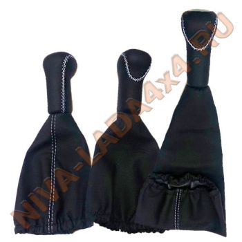 Рукоятка рычага управления КПП и КР НИВА с чехлами, эко-кожа цвет строчки серый исп. LUX