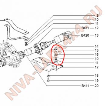 Набор для крепления поперечины опоры подвесного подшипника заднего карданного вала НИВА 2131
