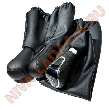 Рукоятка рычага управления КПП и КР НИВА с чехлами, эко-кожа, VestaHrom