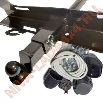 Тягово-сцепное устройство, ТСУ, фаркоп NIVA TRAVEL 2123 ТС-3151 без ABS с универсальным съемным шаром и защитой бампера + электрика