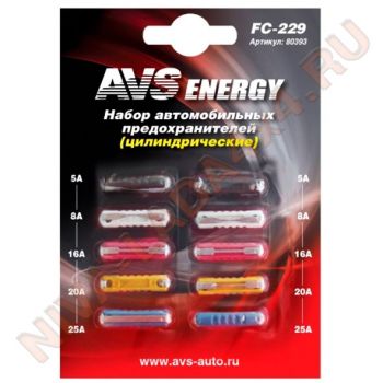 Предохранители цилиндрические AVS FC-229 набор 10шт.