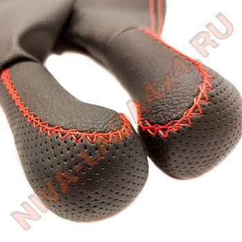 Рукоятка рычага управления КПП и КР НИВА с чехлами, эко-кожа цвет строчки красный RK-00302