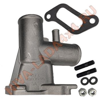 Патрубок ГБЦ отводящий НИВА инжектор 21073-1303014 с прокладкой и метизами для установки