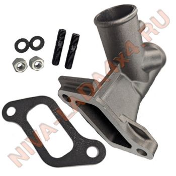 Патрубок ГБЦ отводящий НИВА инжектор 21073-1303014 с прокладкой и метизами для установки