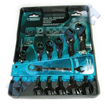 Ключ рожково-накидной с трещоткой Gross 14891 (7 предметов, 8-19мм) шарнирные