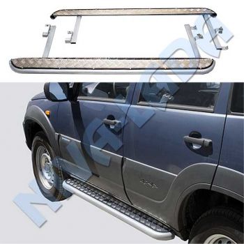 Защита порогов НИВА Шевроле 2123RS ТС-0153 с алюминиевым листом с 2009 г.в. серебро