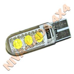 Лампа W5W белая светодиодная SMD-6 безцокольная, 3вт. Силикон, с обманкой
