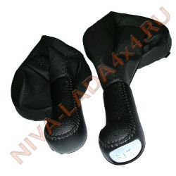 Рукоятка рычага управления КПП и Рукоятка рычага КР НИВА Шевроле серебристая вставка с чехлом, эко-кожа черный