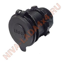 Разъем гнездо 2 USB DC:5V 4,8A с подсветкой, влагозащищенный круглый D-29мм