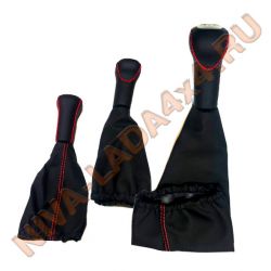 Рукоятка рычага управления КПП и КР НИВА с чехлами, эко-кожа цвет строчки красный исп. LUX