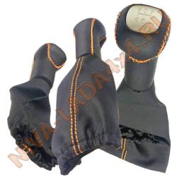 Рукоятка рычага управления КПП и КР НИВА с чехлами, эко-кожа цвет строчки оранжевый исп. LUX