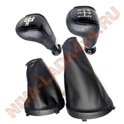 Рукоятка рычага управления КПП и Рукоятка рычага КР НИВА Шевроле М-0312 с чехлами, эко-кожа черный