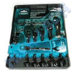 Ключ рожково-накидной с трещоткой Gross 14891 (7 предметов, 8-19мм) шарнирные