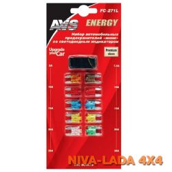 Предохранители флажковые в блистере AVS FC-271L с диодом 10шт. MINI